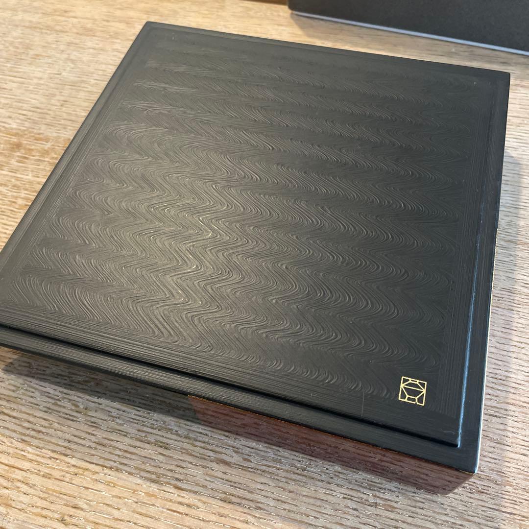 慶応義塾×山田平安堂　漆器 白檀 忘れな盆 藍色ベルベット 正方形