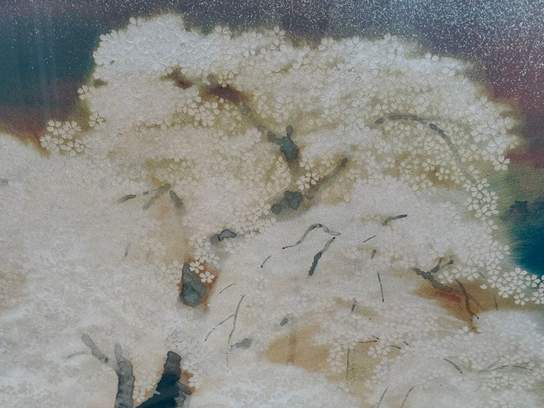 絵画【夜桜】 日本画 金縁額装済み