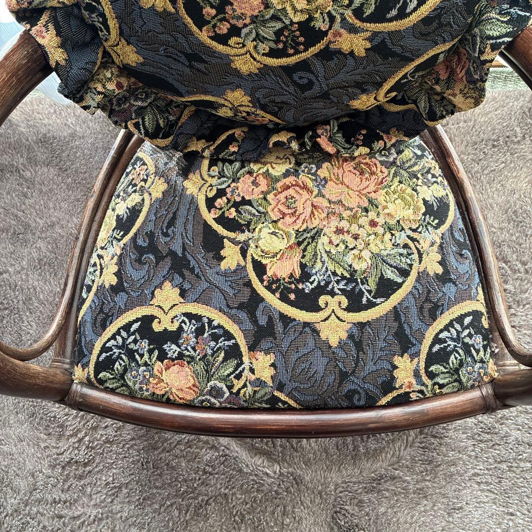 マルニ製　ラタン花柄クッション付き椅子 アンティーク　1脚