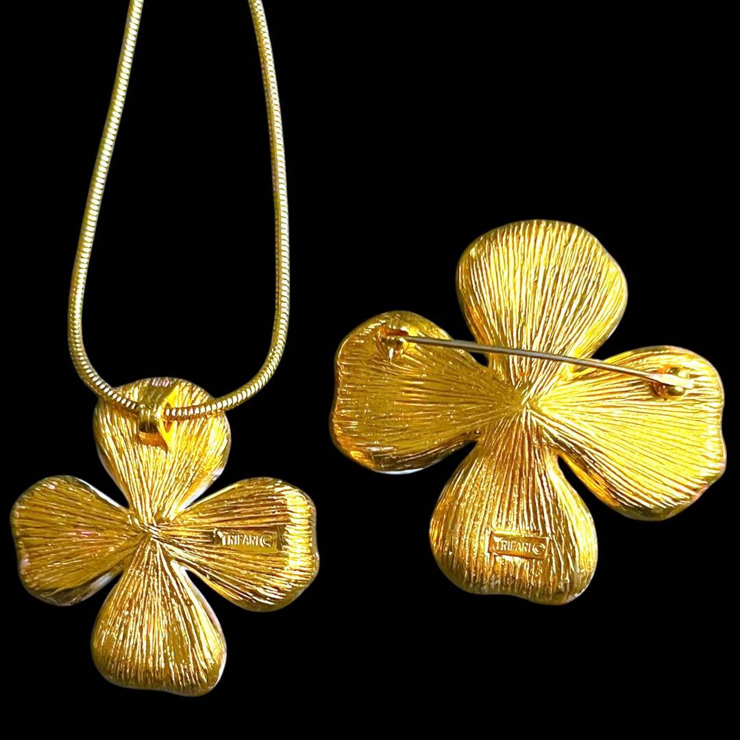 CROWN TRIFARI☆ハナミズキ☆ピンクカラーブローチ＆ネックレスセット