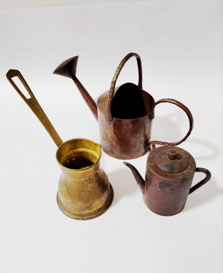 超珍品1930年代アンティーク銅製ミニ水差し　オマケにミニトルコ式コーヒーポット