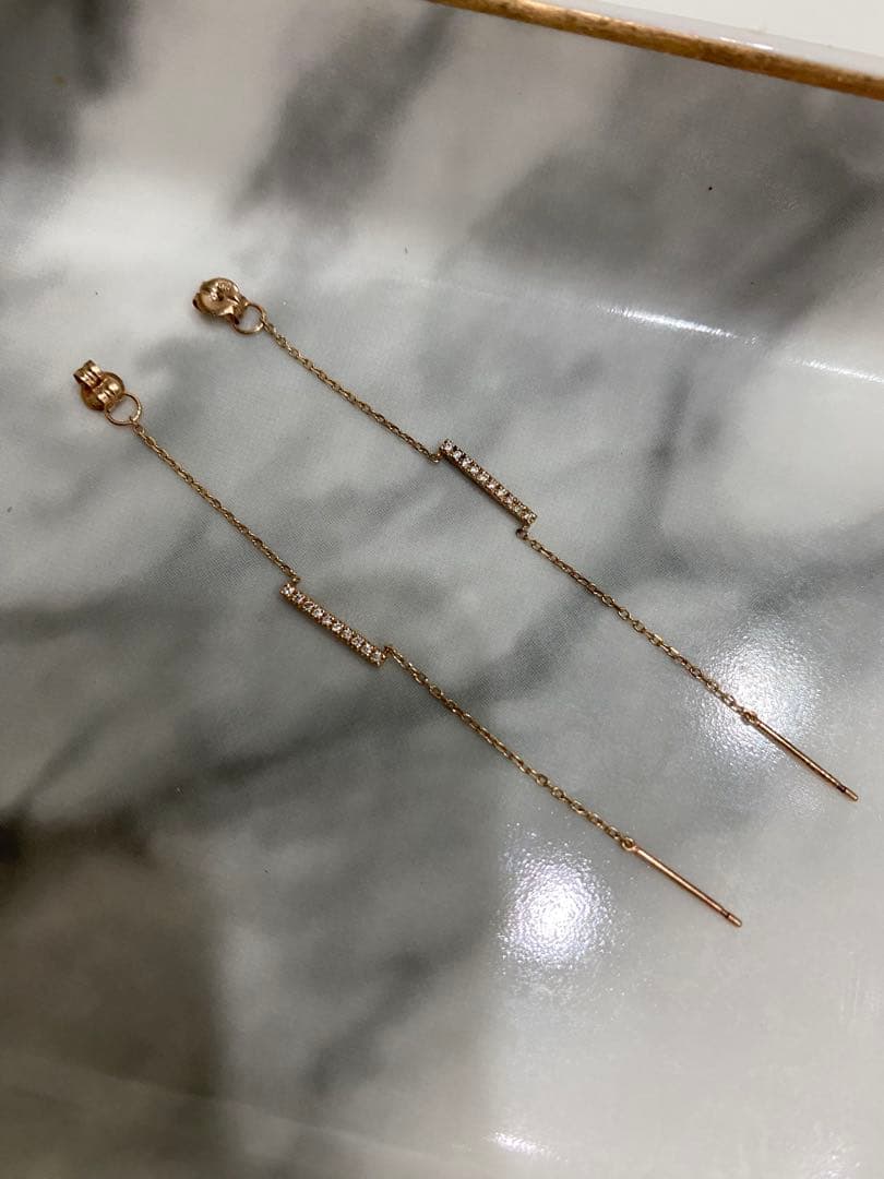 lilas リラ クロスダイヤUチェーンピアスK10 天然ダイヤモンド