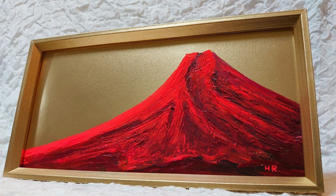 油絵 ミニ長方形絵画 【赤富士】
