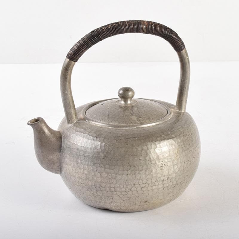 煎茶道具　純錫　鎚目　湯沸　急須　在銘　M　R4921