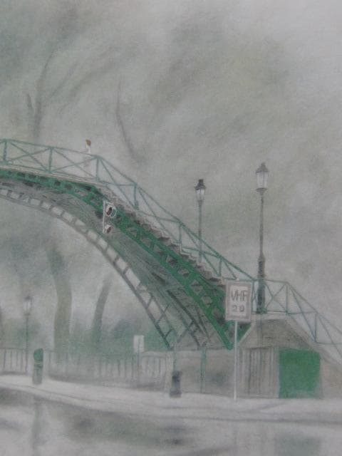 八田哲、【運河の橋】、希少な額装用画集より、新品額装付