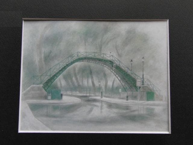 八田哲、【運河の橋】、希少な額装用画集より、新品額装付