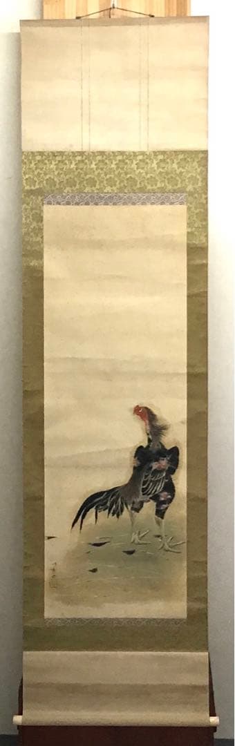 K茶道具　掛軸　「軍鶏(しゃも)」の図　川良子作　配送用桐箱　S1003KJ