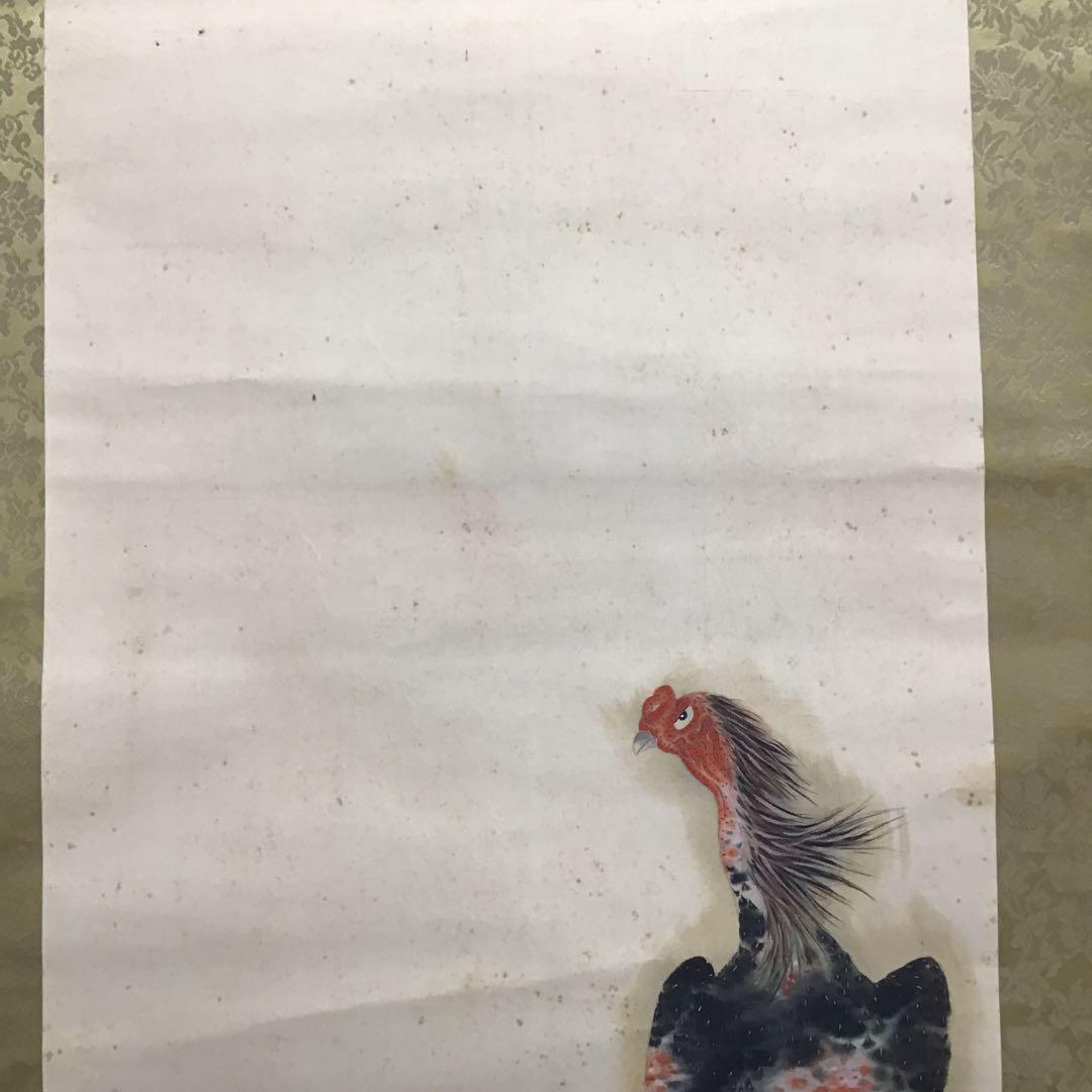 K茶道具　掛軸　「軍鶏(しゃも)」の図　川良子作　配送用桐箱　S1003KJ