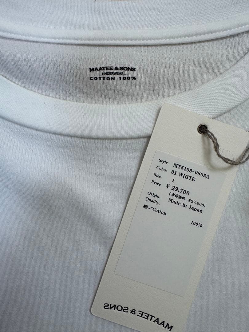 MAATEE&SONS 25SS スビンムコクルーネックT size1 ホワイト