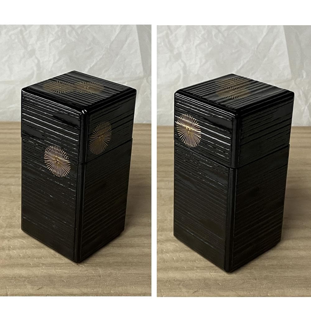 F1406 新井司峰 一閑四方 唐松 莨入 共箱 茶道具