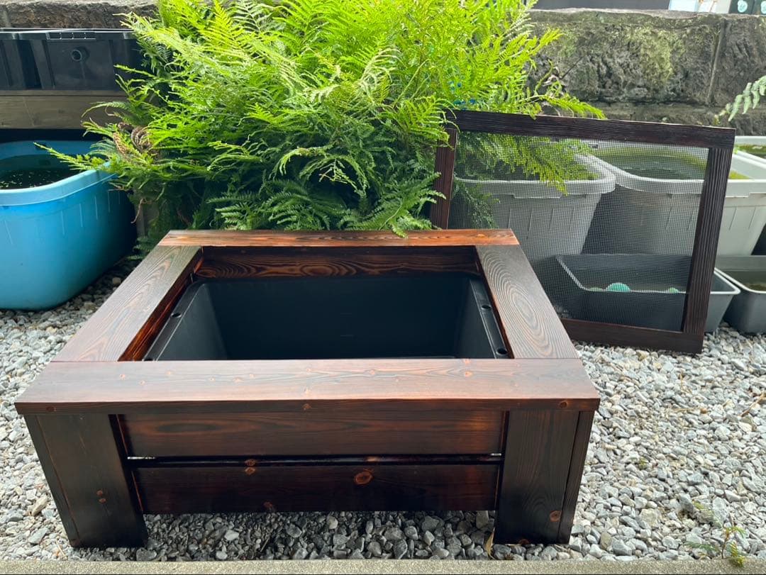 【新品】40Lトロ舟と木枠のセット　めだか飼育ケース 網蓋付き