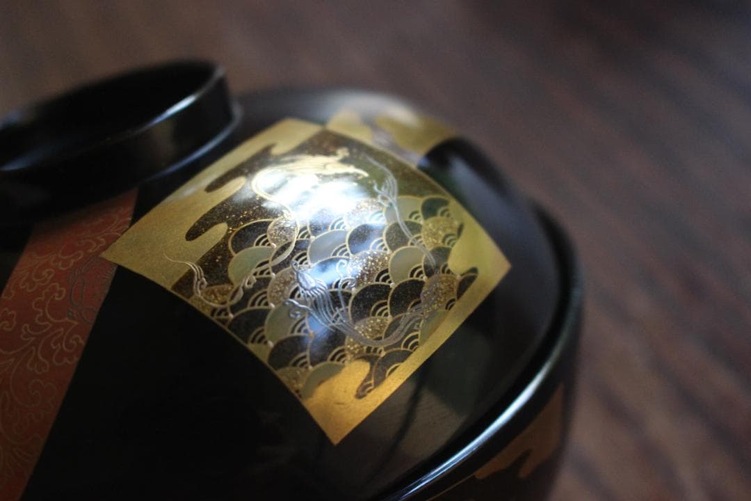 時代逸品！時代黒漆に極上短冊蒔絵の映えるお椀2点（検輪島塗蒔絵椀懐石椀