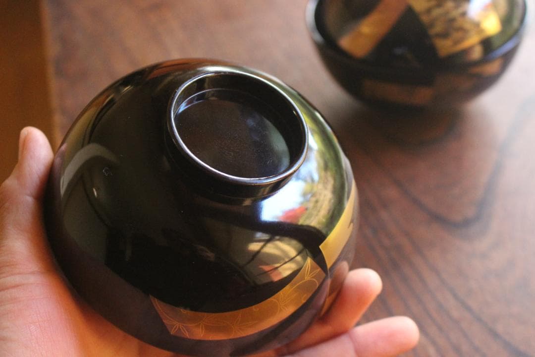 時代逸品！時代黒漆に極上短冊蒔絵の映えるお椀2点（検輪島塗蒔絵椀懐石椀