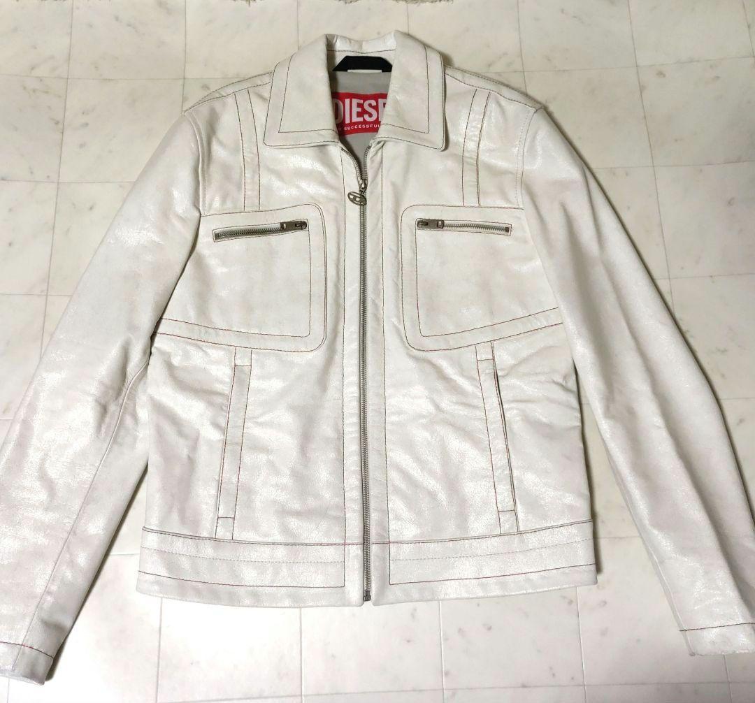 DIESEL 中華新年モデル クラック加工 ホワイト レザー ジャケット