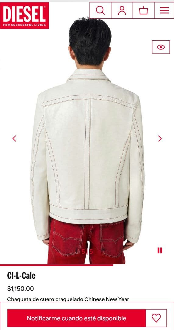 DIESEL 中華新年モデル クラック加工 ホワイト レザー ジャケット