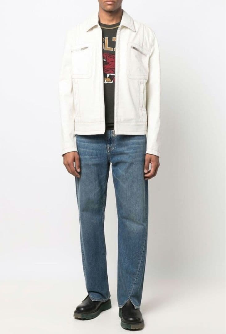 DIESEL 中華新年モデル クラック加工 ホワイト レザー ジャケット