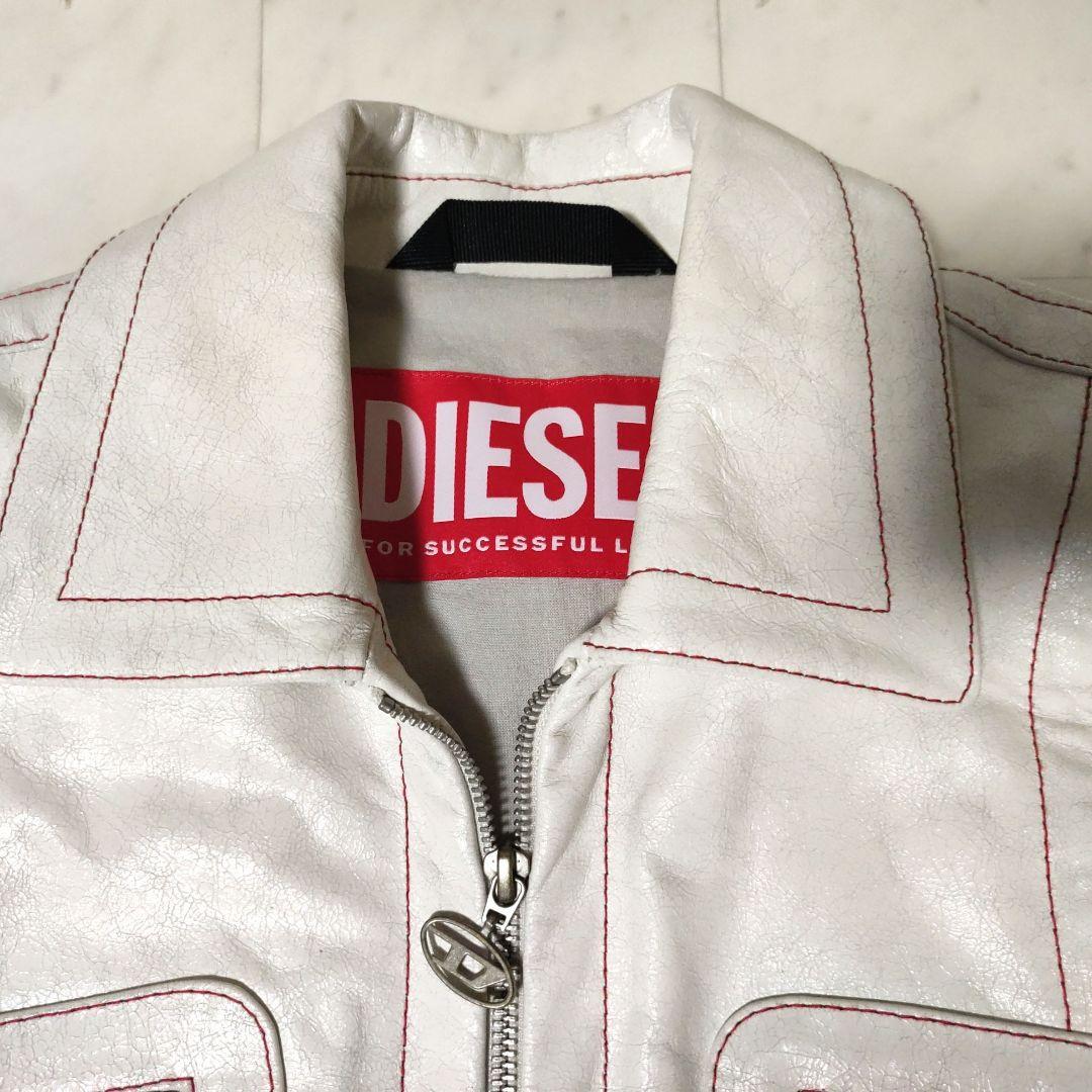 DIESEL 中華新年モデル クラック加工 ホワイト レザー ジャケット