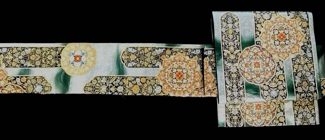 袋帯　ワンタッチ作り帯　マジックテープ　二重太鼓　付け帯　華紋　正絹