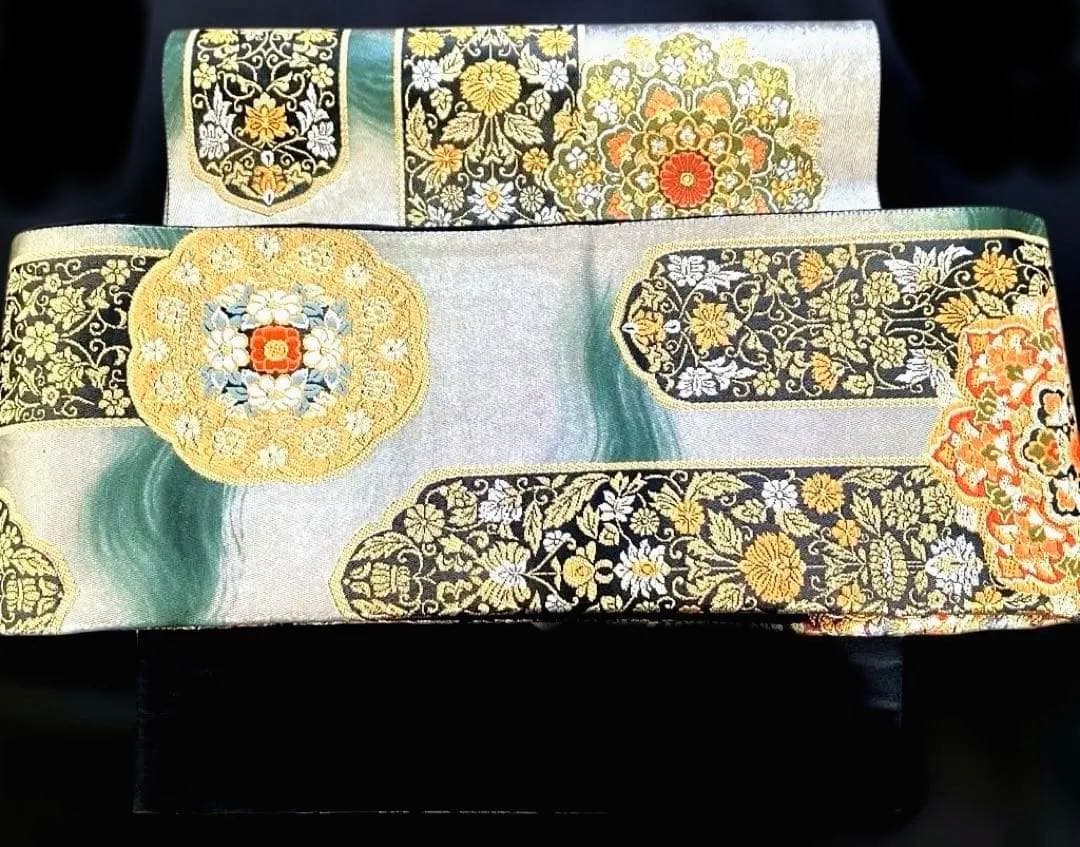 袋帯　ワンタッチ作り帯　マジックテープ　二重太鼓　付け帯　華紋　正絹