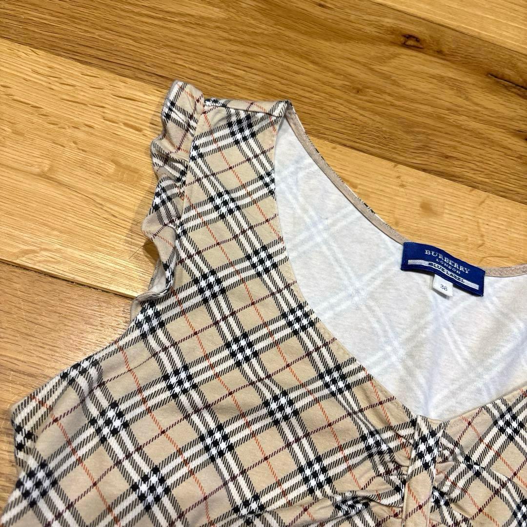 【バーバリーブルーレーベル】✳︎かわいいフリル ノバチェック柄タンクトップ✳︎38