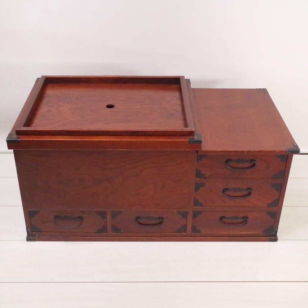 関東火鉢 火鉢 長火鉢 箱火鉢 レトロ 木製 アンティーク 古道具 灰付き