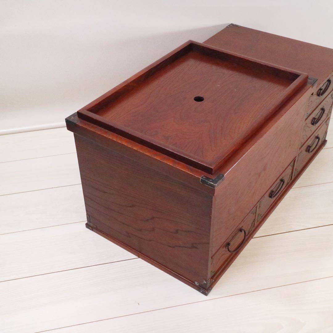 関東火鉢 火鉢 長火鉢 箱火鉢 レトロ 木製 アンティーク 古道具 灰付き