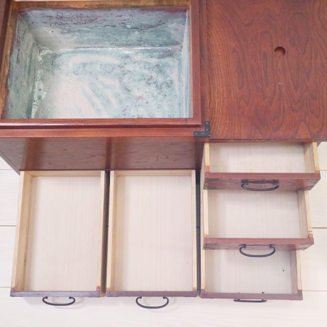 関東火鉢 火鉢 長火鉢 箱火鉢 レトロ 木製 アンティーク 古道具 灰付き