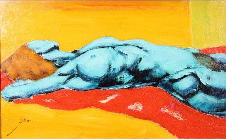 焔仁 「波路」 肉筆油彩10号 三越取扱シール　真作保証