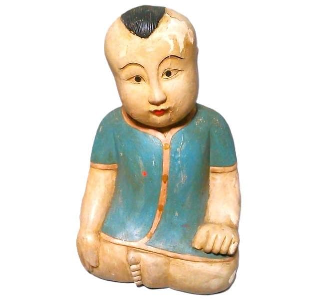 【 稀少大型　彩色唐子像 】　伝統彫刻　一木彫り