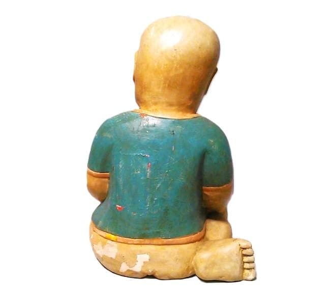 【 稀少大型　彩色唐子像 】　伝統彫刻　一木彫り