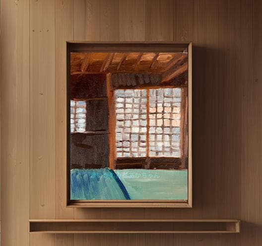 22×27㎝「朝の和室」油彩・原画・F3