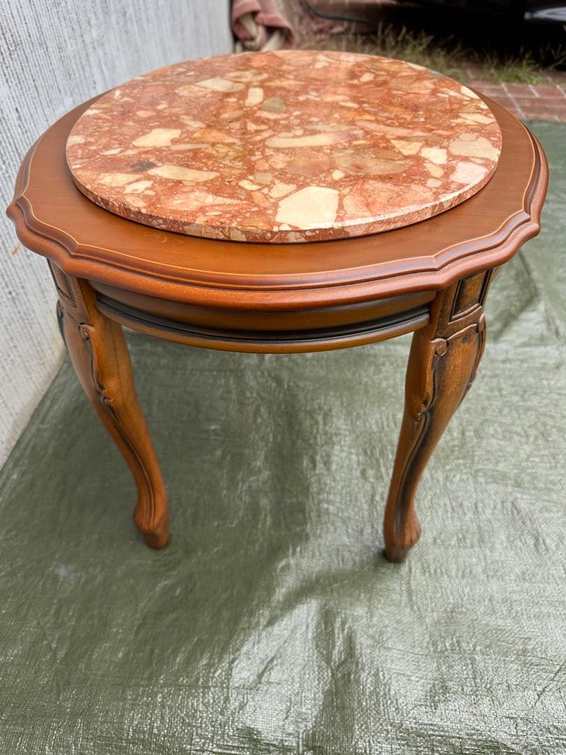 【サイドテーブル】木製　花台　飾り台　大理石　オケージョナルテーブル