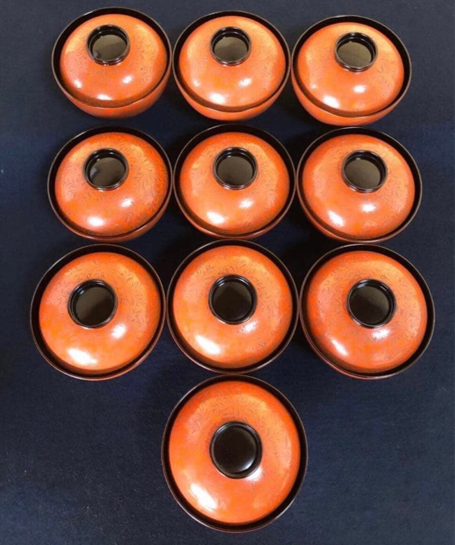 《レ》輪島塗 忍彫 吸物椀10客 柴吉漆器店 共布共箱 251113え1