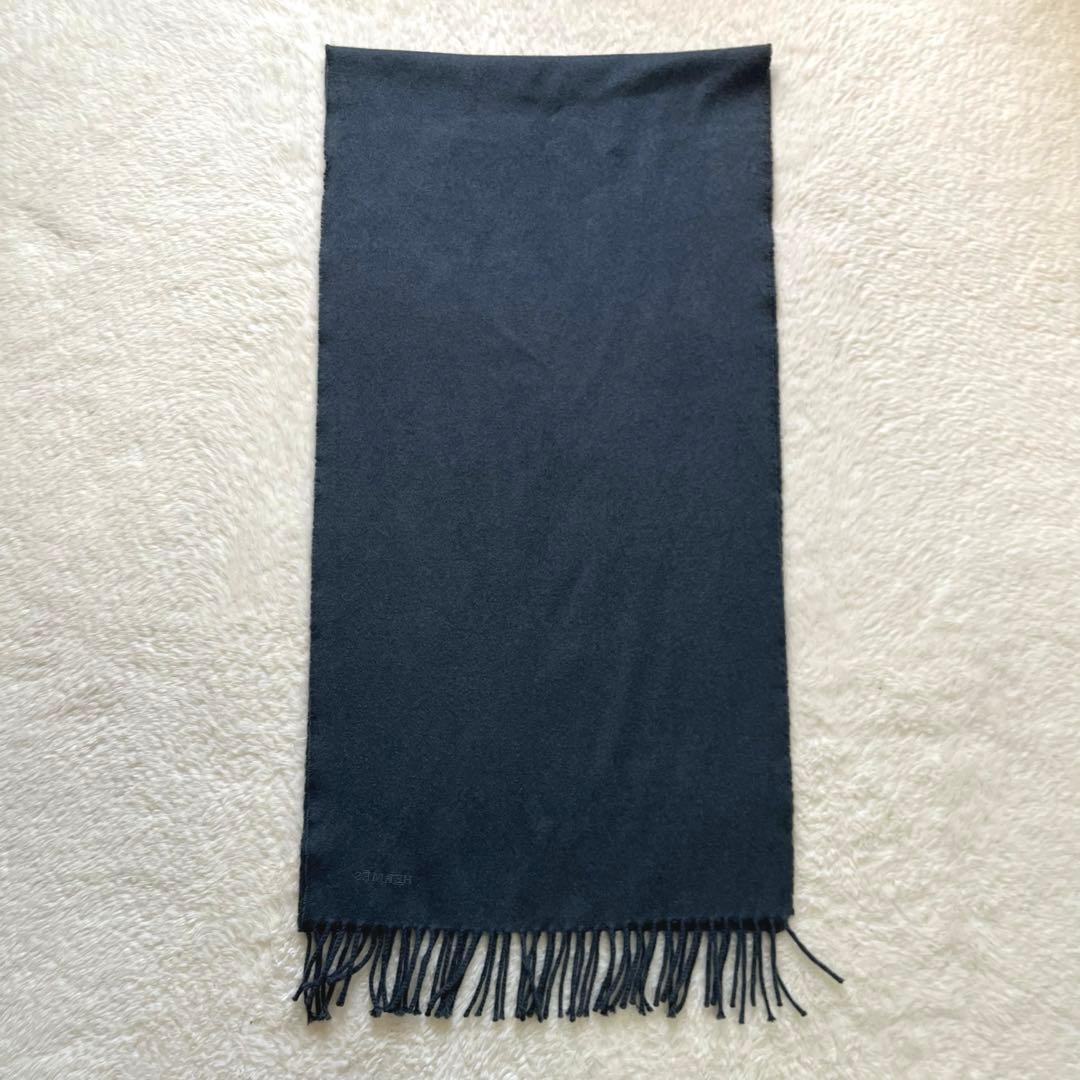 美品　HERMES エルメス　グレージュ　カシミヤ　マフラー　タグ　刺繍ロゴ
