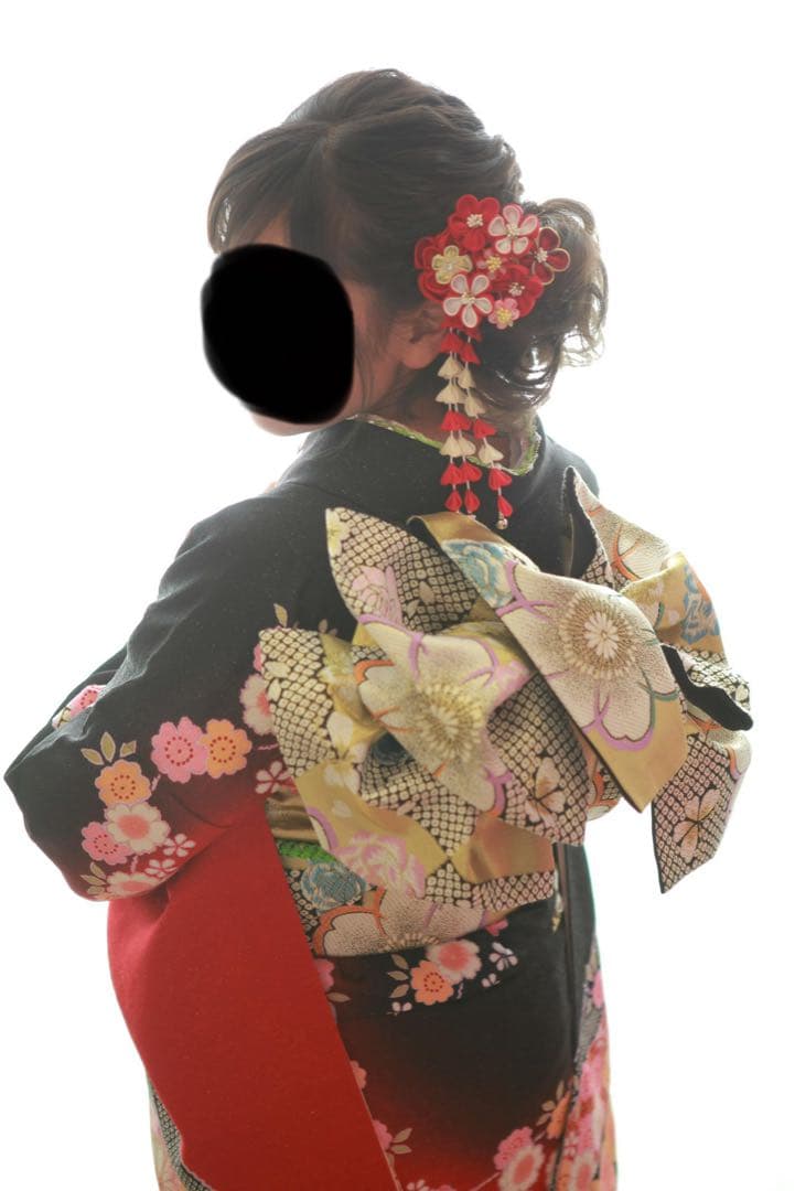 値段交渉OK！ 振袖 赤黒花柄 着物セット