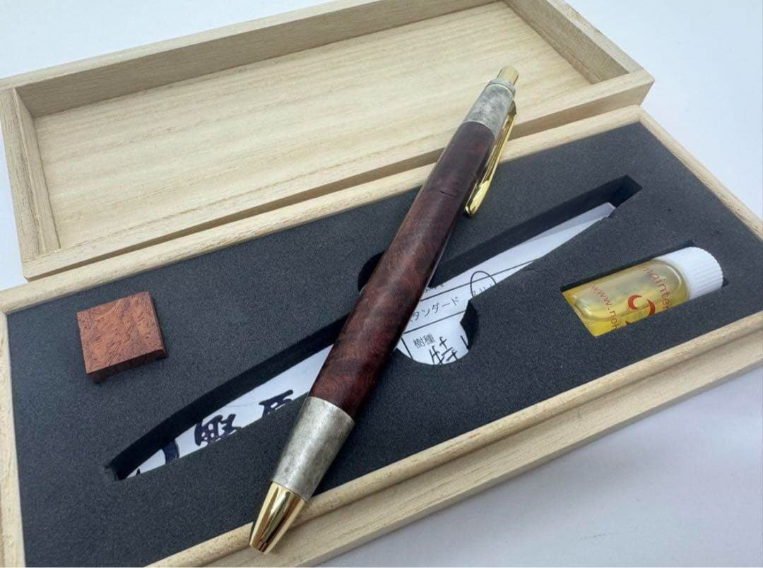 catさま専用　野原工芸　特上花梨瘤・斑紋純銀色　スリムボールペン　希少品