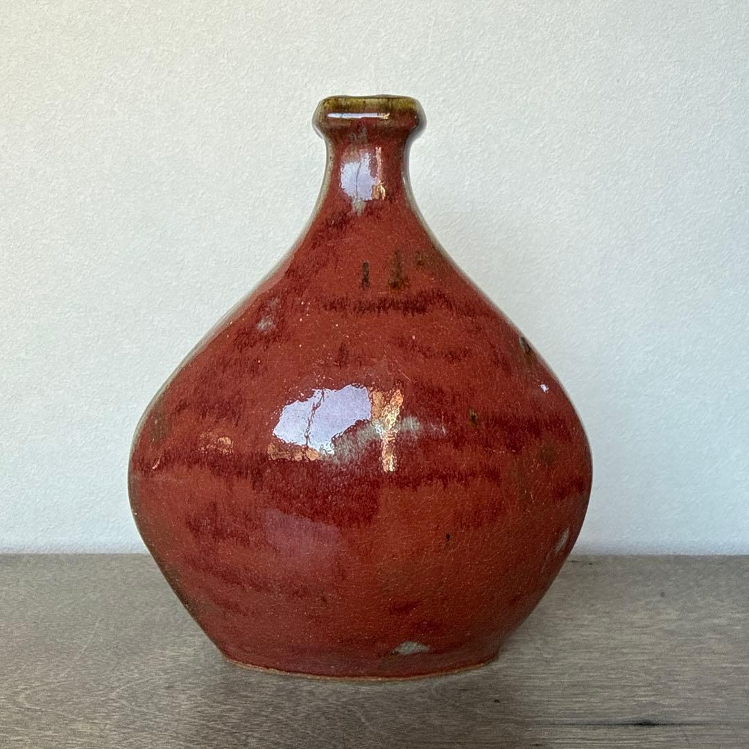 河井武一　久　辰砂扁壺 民藝 師:河井寛次郎