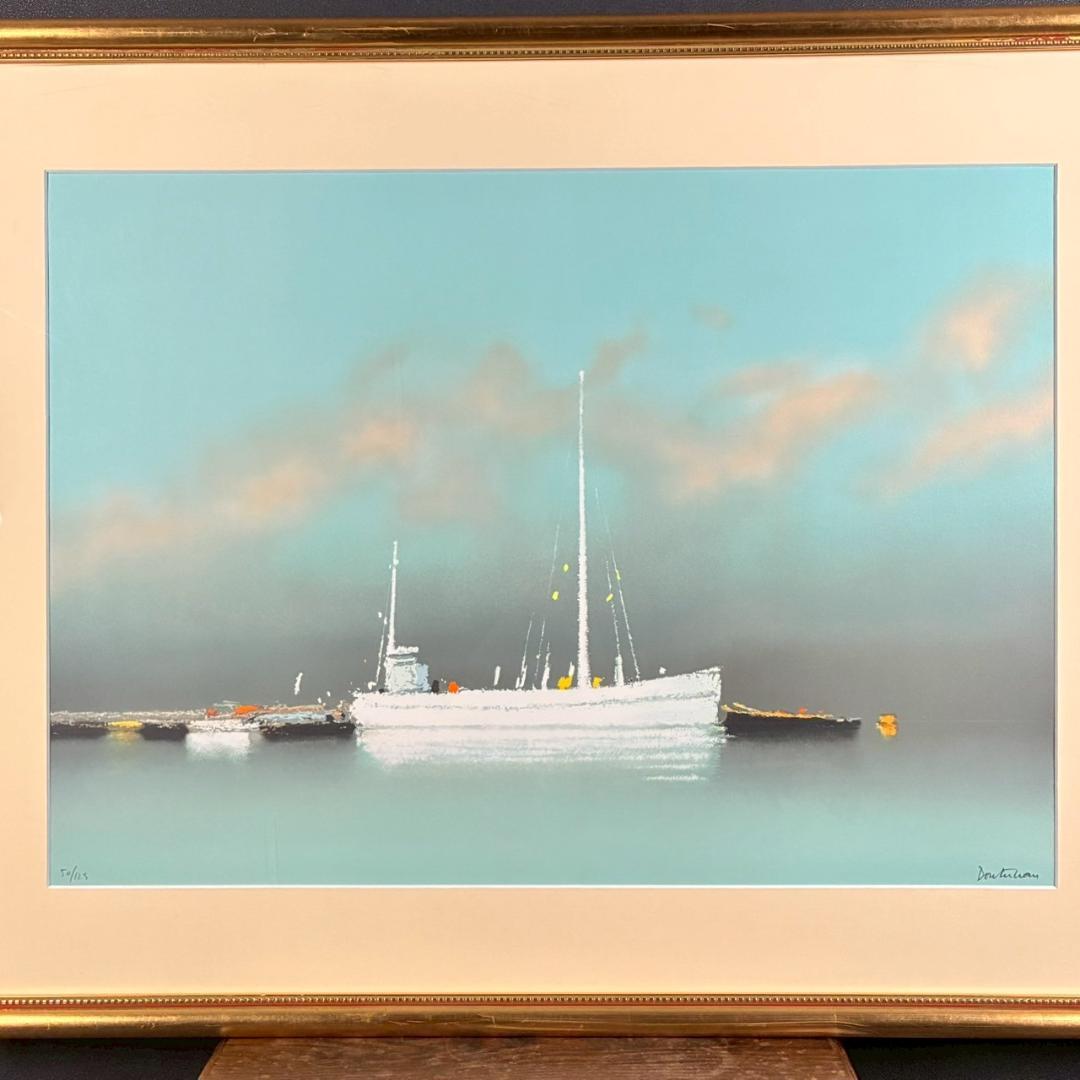 ピエール・ドートルロー「ローズ色の空と白い舟」リトグラフ 直筆サイン入り 額装