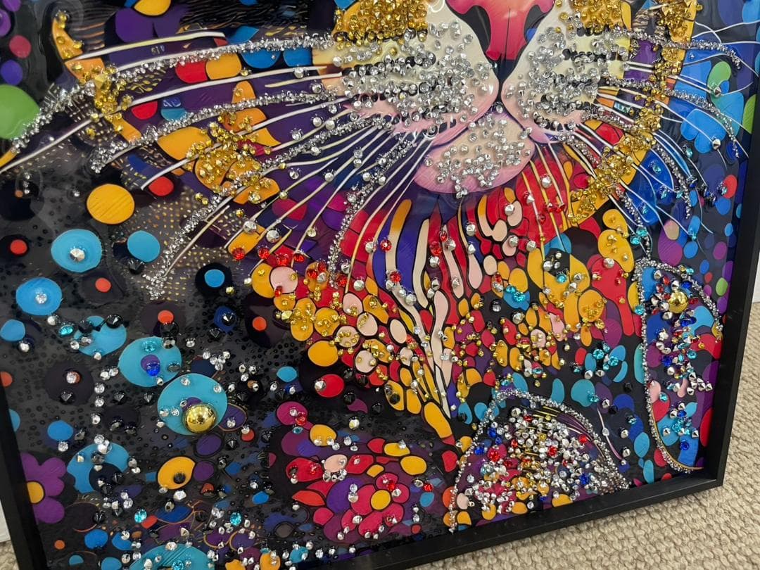 水晶絵　猫　ネコ　キャット　カラフル　アニマル　アートパネル　絵画　ペイント　絵