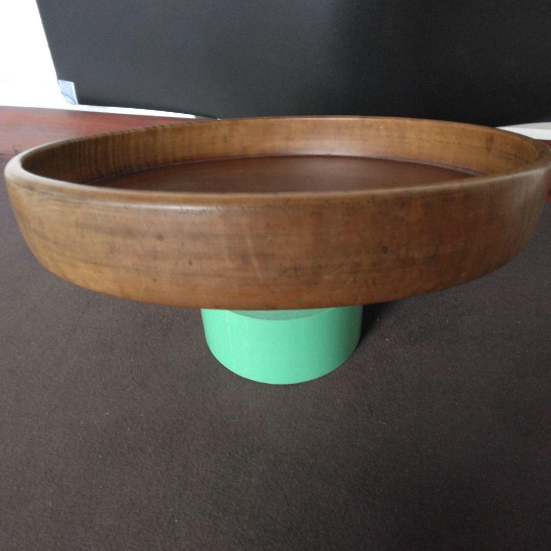 丸盆　くり抜き木工品　虎杢目