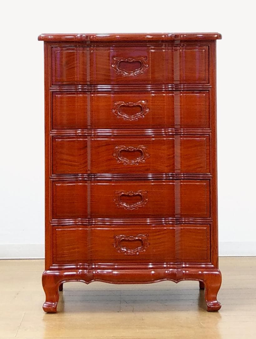 美品 西洋 アンティークデザイン 木製 花梨 彫刻 猫足 チェスト キャビネット