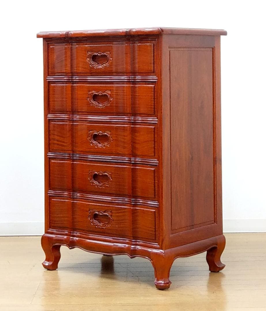 美品 西洋 アンティークデザイン 木製 花梨 彫刻 猫足 チェスト キャビネット