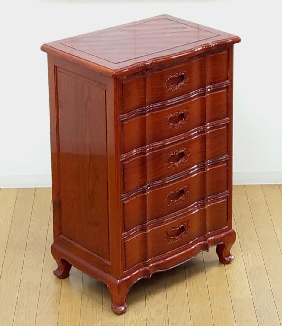 美品 西洋 アンティークデザイン 木製 花梨 彫刻 猫足 チェスト キャビネット