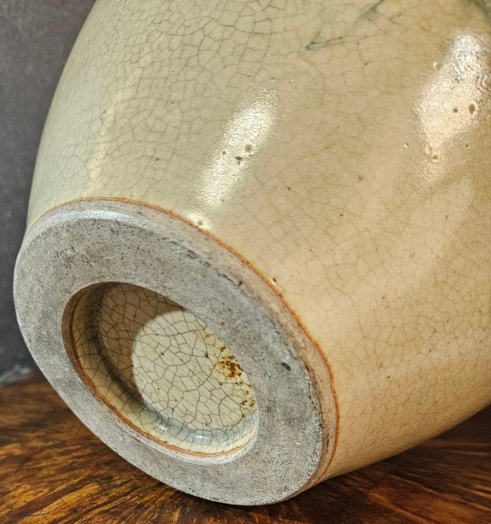 明治時代　御深井焼　蕪の葉の図　壺 花入れ　花生け　オブジェ　高さ19.1cm