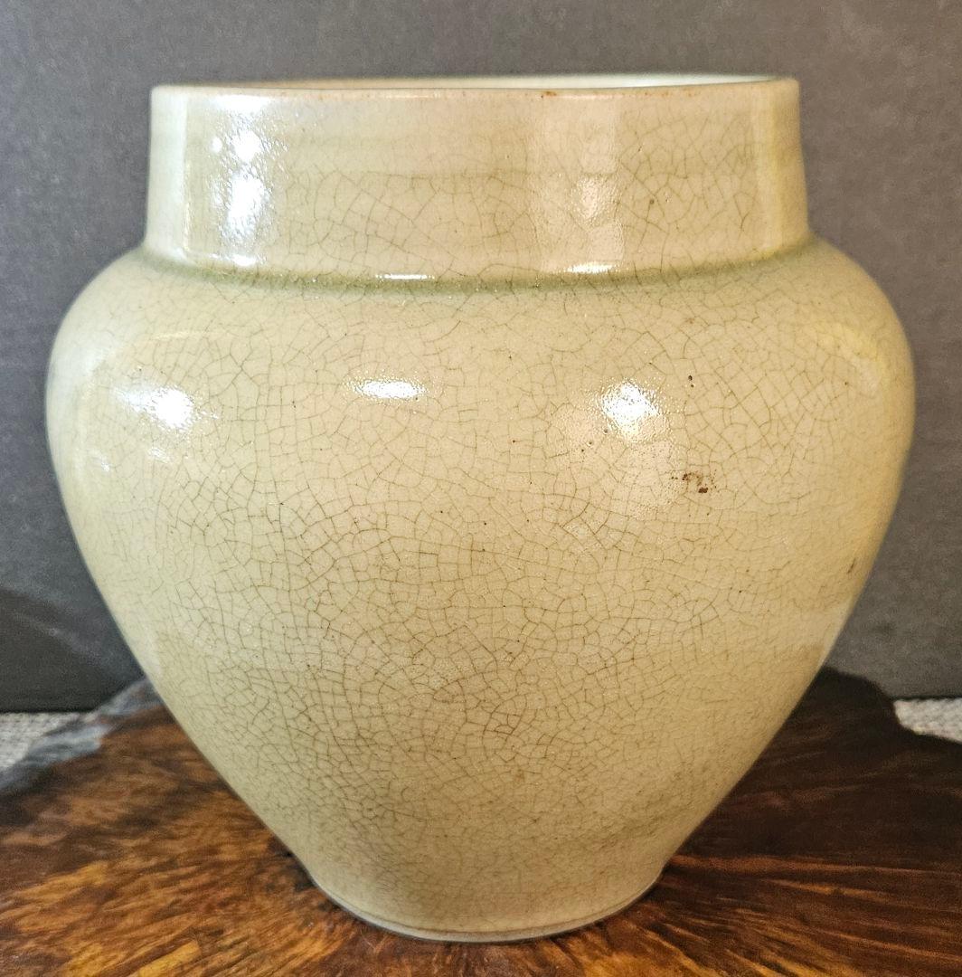 明治時代　御深井焼　蕪の葉の図　壺 花入れ　花生け　オブジェ　高さ19.1cm