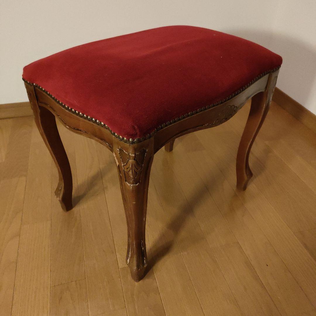 スツール レッド 猫脚 木製 オットマン アンティーク家具 レトロ ①