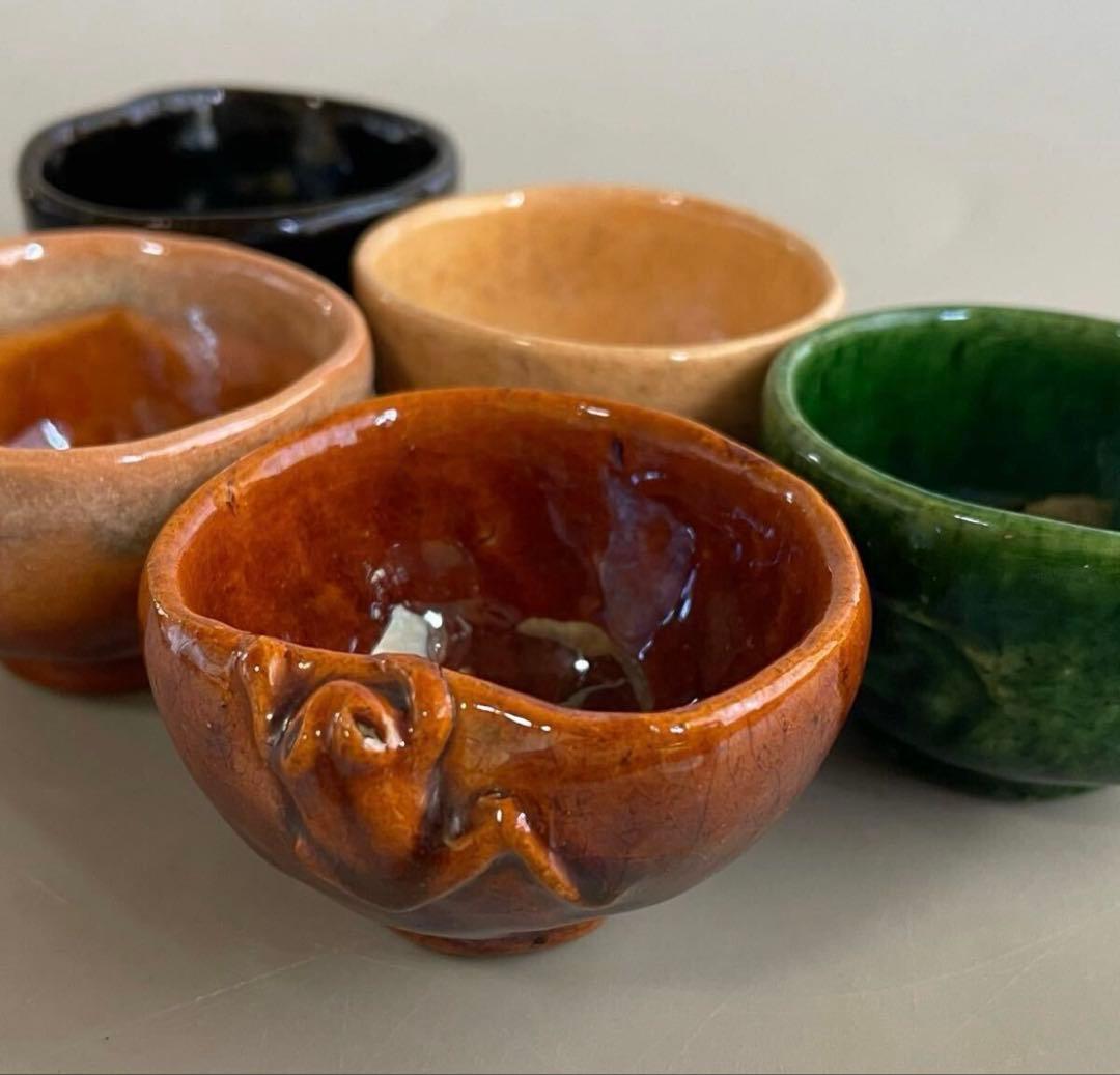 「go」大樋焼 長阿弥 交杯 蛙 五客揃 共箱 酒盃 ぐい呑❣️割引