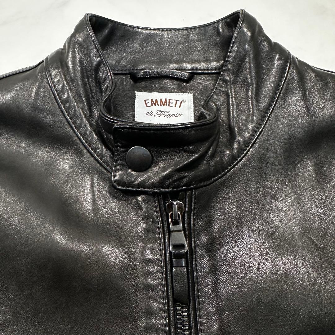 美品◎EMMETI JURI 44 シングルライダースジャケット ラムレザー 黒