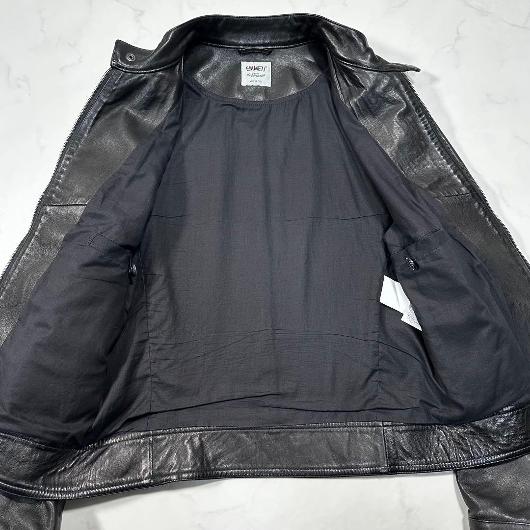 美品◎EMMETI JURI 44 シングルライダースジャケット ラムレザー 黒