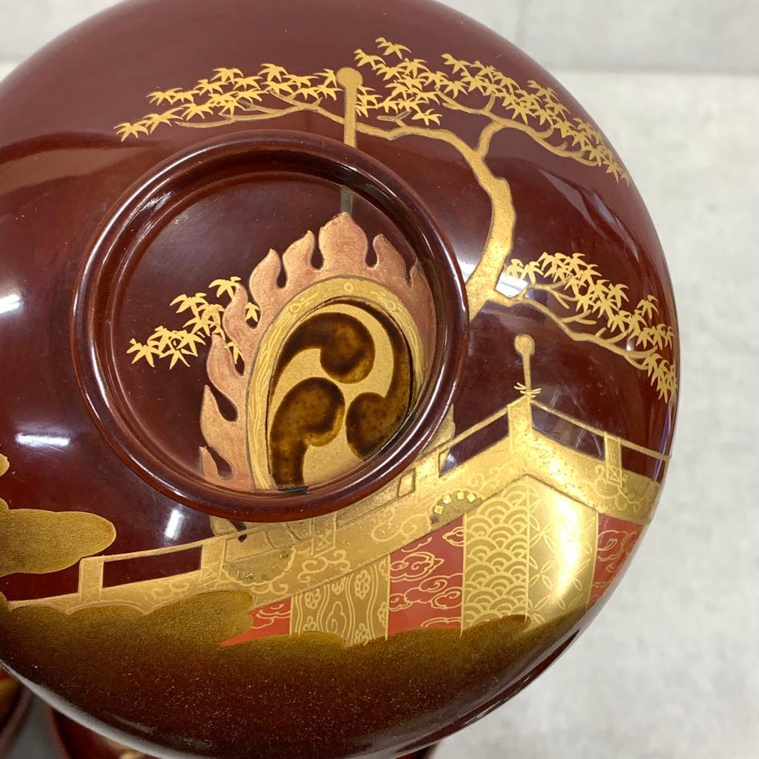 吸物椀 5客 絵変わり 塗り 溜絵 正月 賀正 金彩 汁椀 雑煮 B